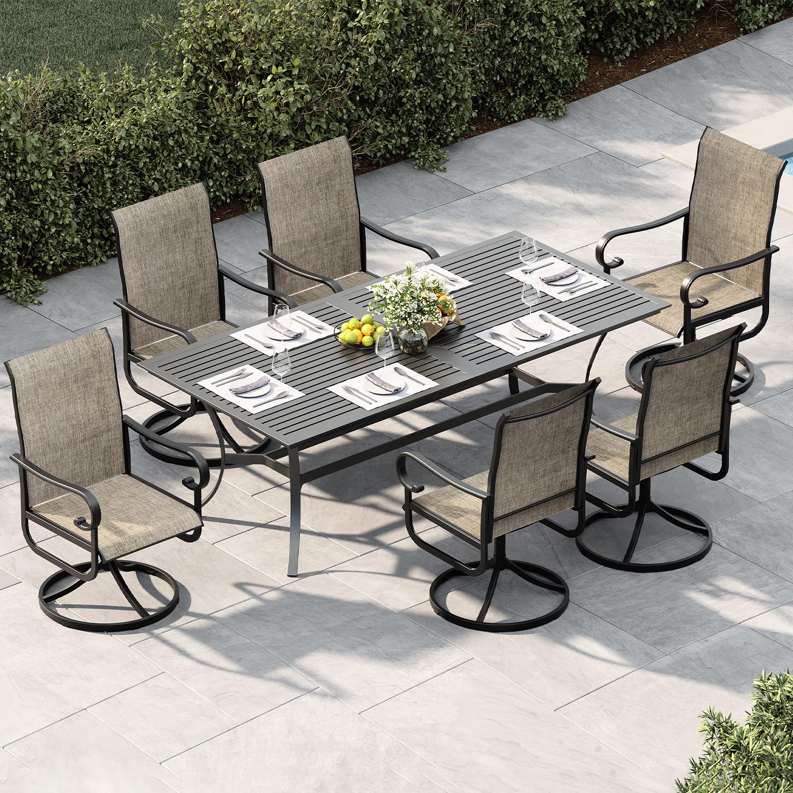 GarveeLife chairs on wooden deck in garden showing weather-ready lifestyle