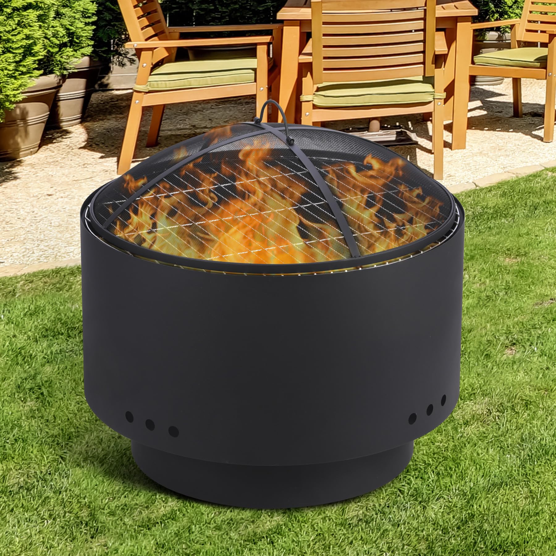 GarveeLife closeup of mesh lid spark screen, reducing flying embers for safer fires