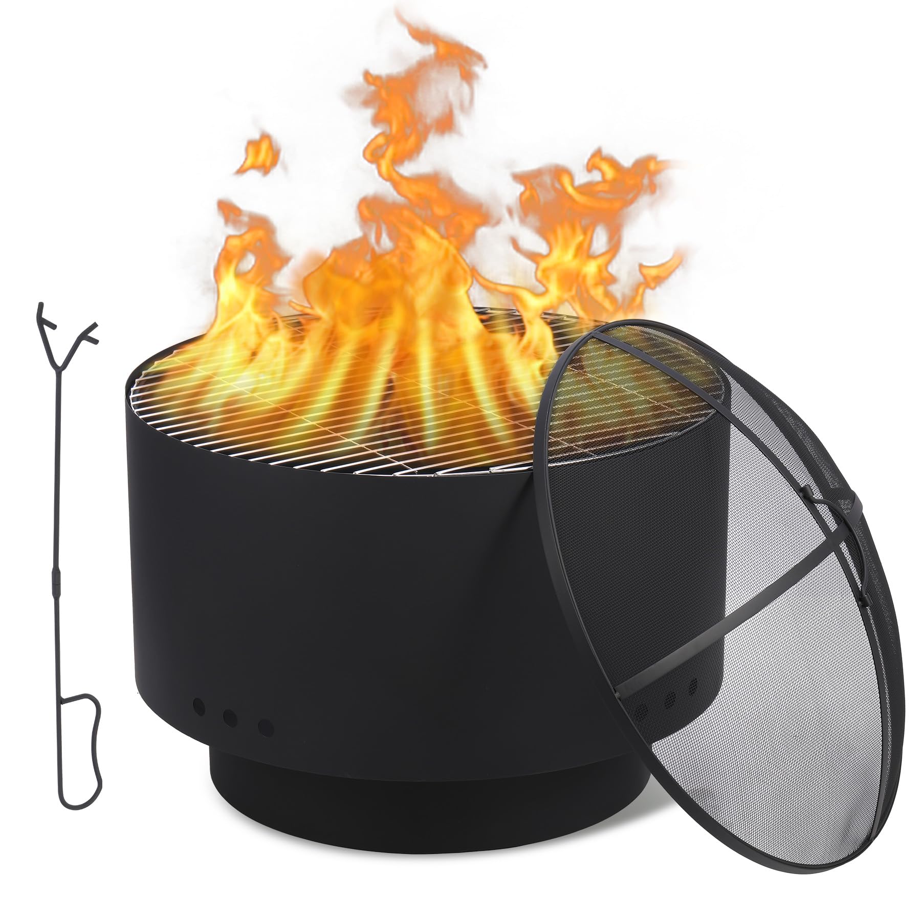 GarveeLife front view 26-inch fire pit showing full bowl and grate, perfect for gatherings
