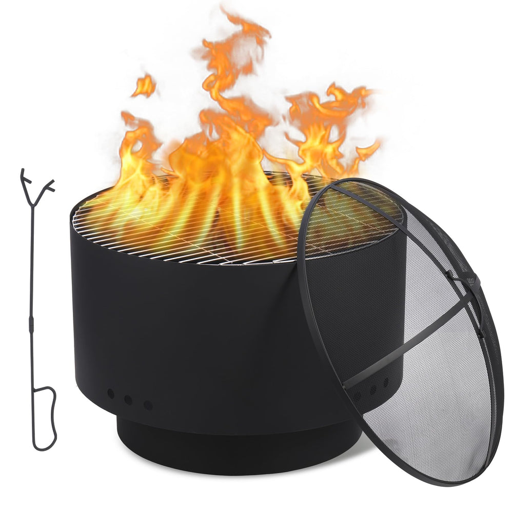 GarveeLife front view 26-inch fire pit showing full bowl and grate, perfect for gatherings
