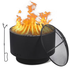 GarveeLife front view 26-inch fire pit showing full bowl and grate, perfect for gatherings