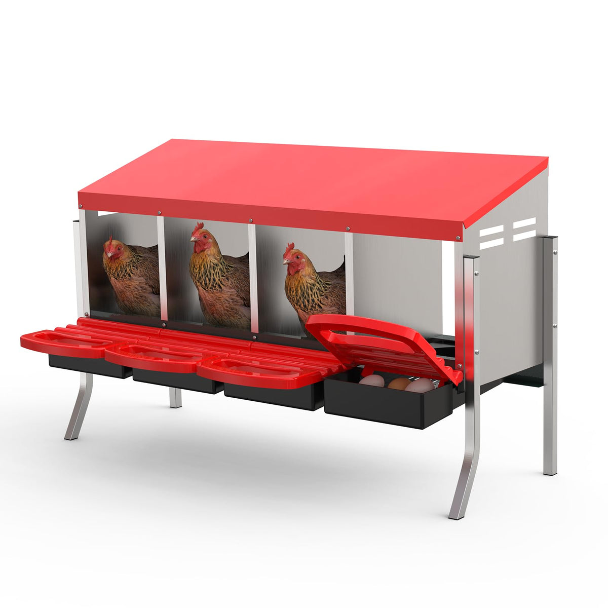 GarveeLife front view of 4-hole nesting box showing compact, durable design for easier egg collection