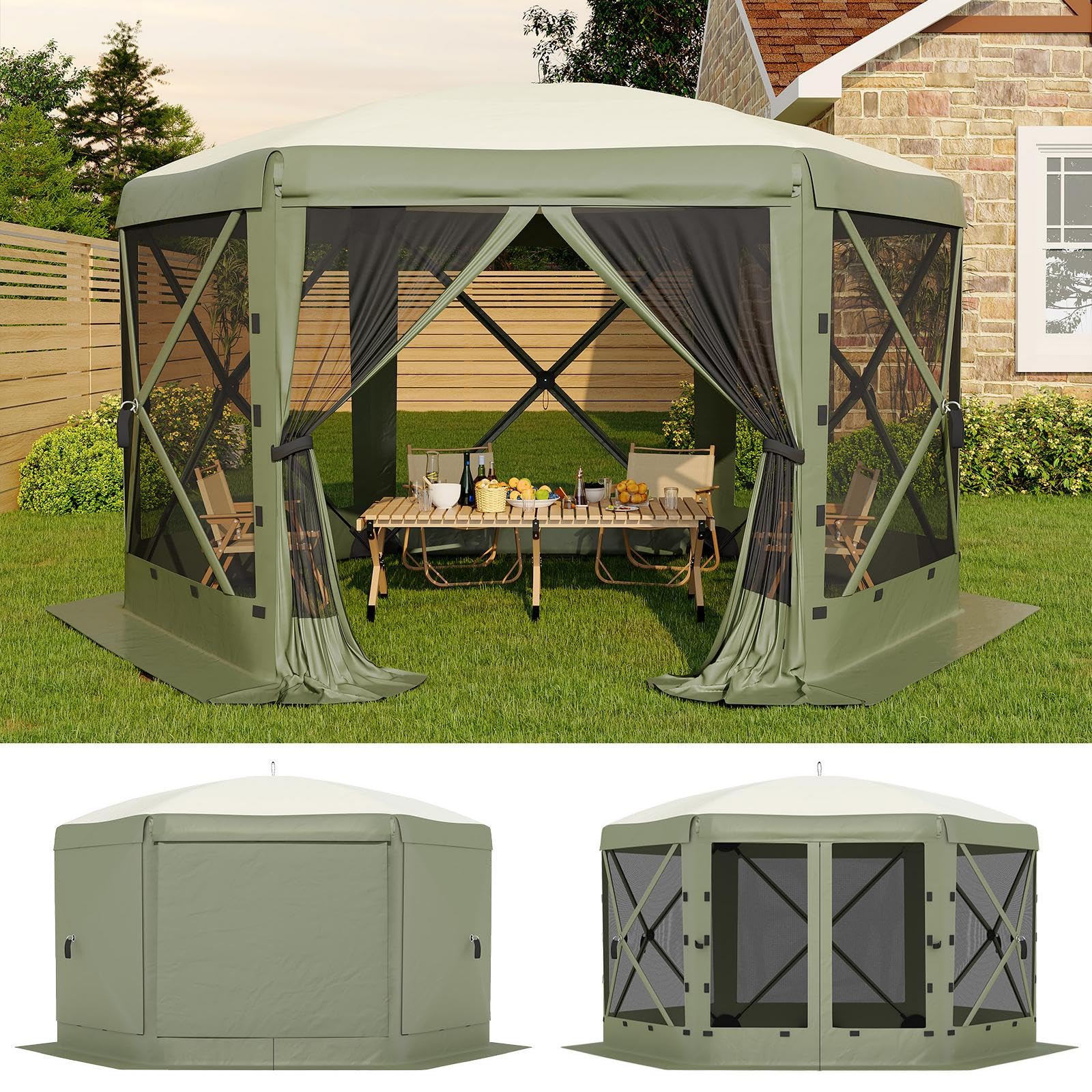 GarveeLife front view hex gazebo showing full shaded area and easy access