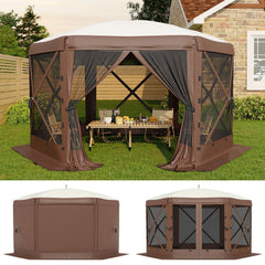 GarveeLife front view of hexagonal gazebo showing wide shade coverage and quick setup benefit