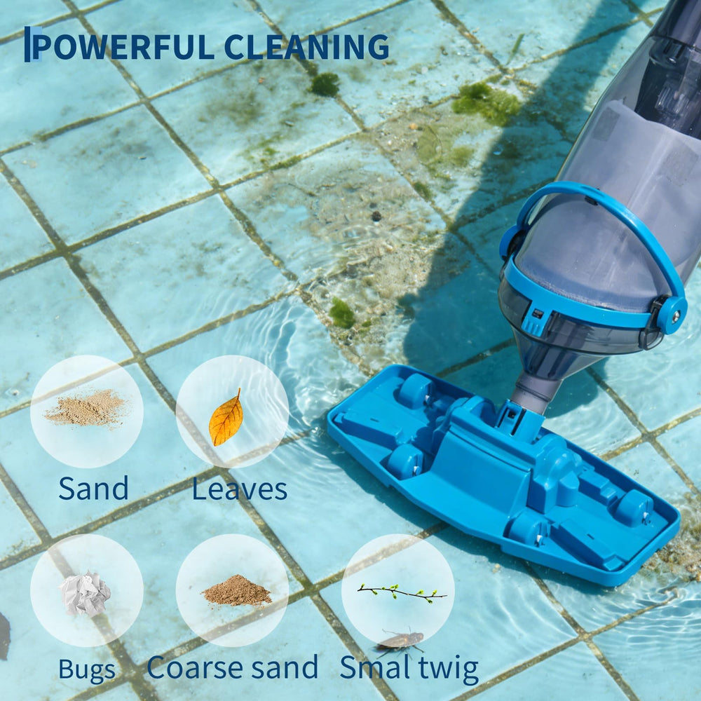 Person using GarveeLife vacuum in pool showing cordless maneuverability and easy handling