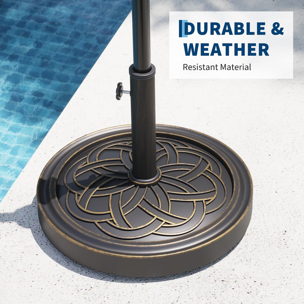 GarveeLife umbrella base in use on a patio illustrating stability and convenience benefit