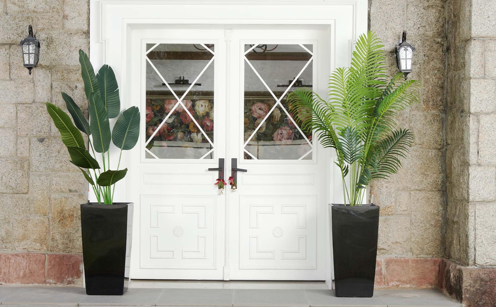 GarveeLife planters on a patio styled with greenery showing curb appeal benefit