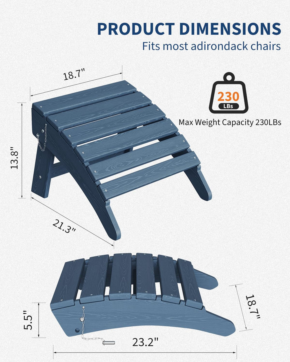 GarveeLife ottoman folded flat demonstrating compact navy storage benefit under chairs