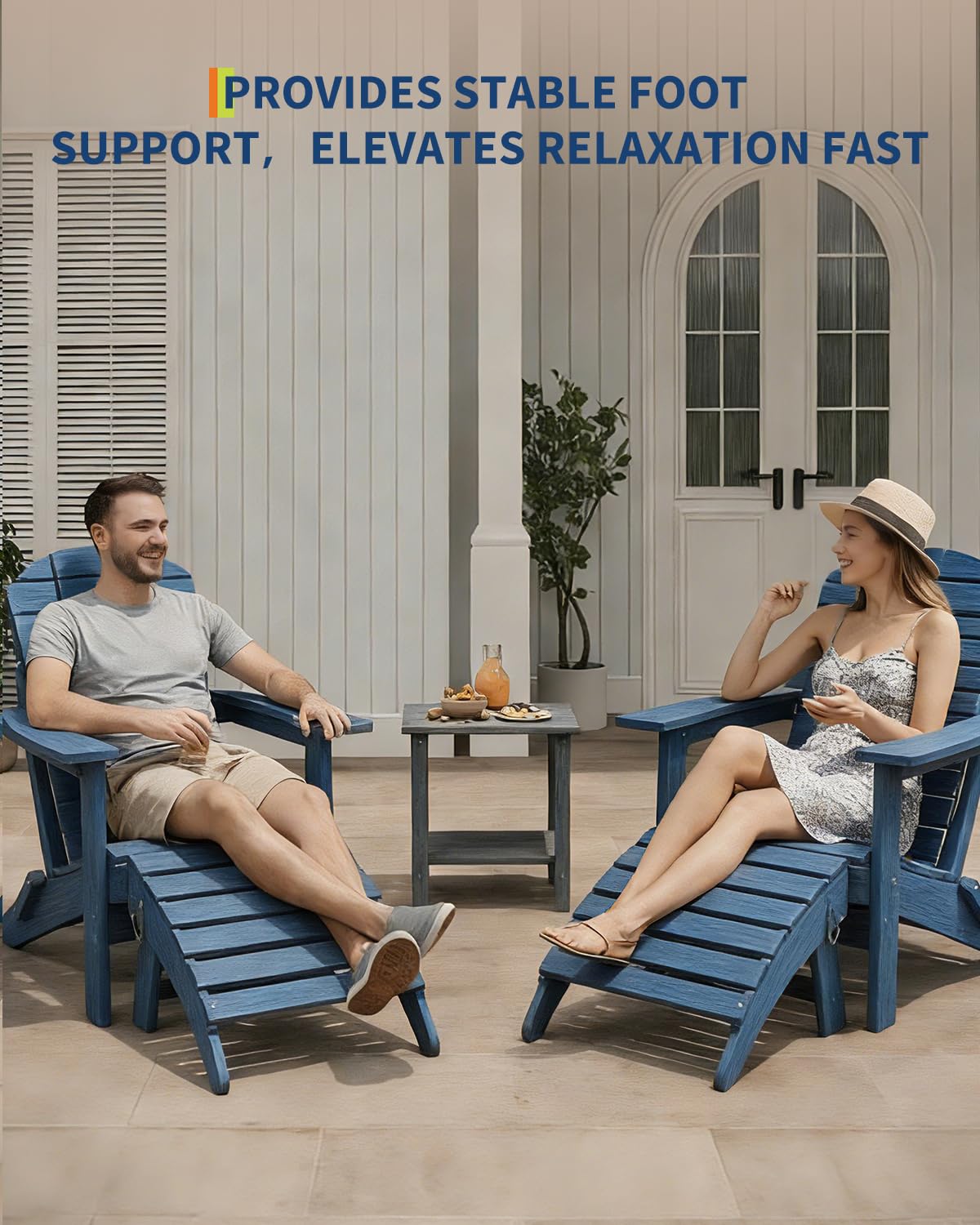 GarveeLife ottoman paired with Adirondack chair showing ergonomic leg support outdoors