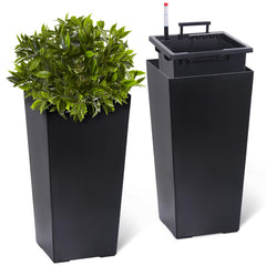 GarveeLife front view of two black tall planters showing modern silhouette and curb appeal