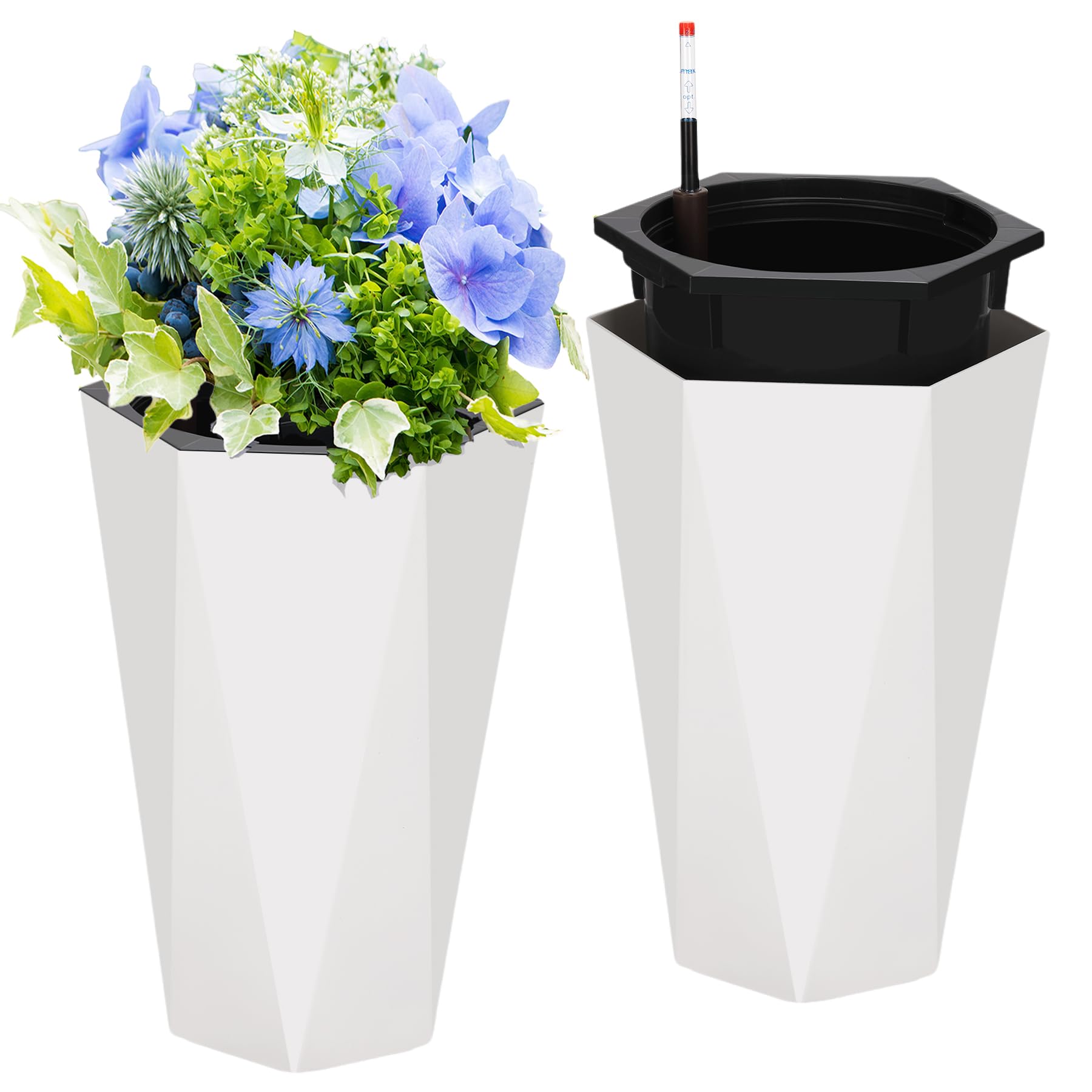 GarveeLife front view of two tall diamond planters showing modern curb appeal