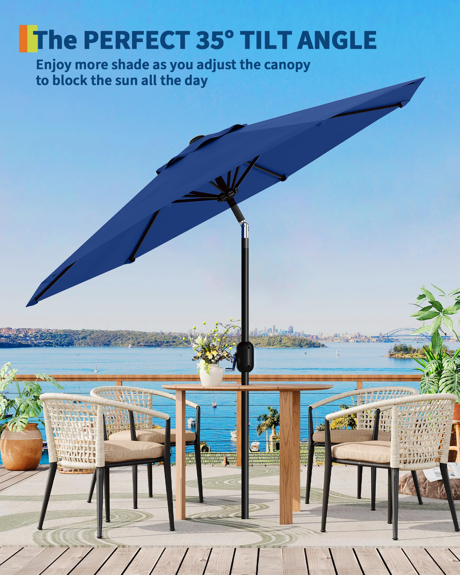 GarveeLife umbrella over garden dining set providing wide shaded area