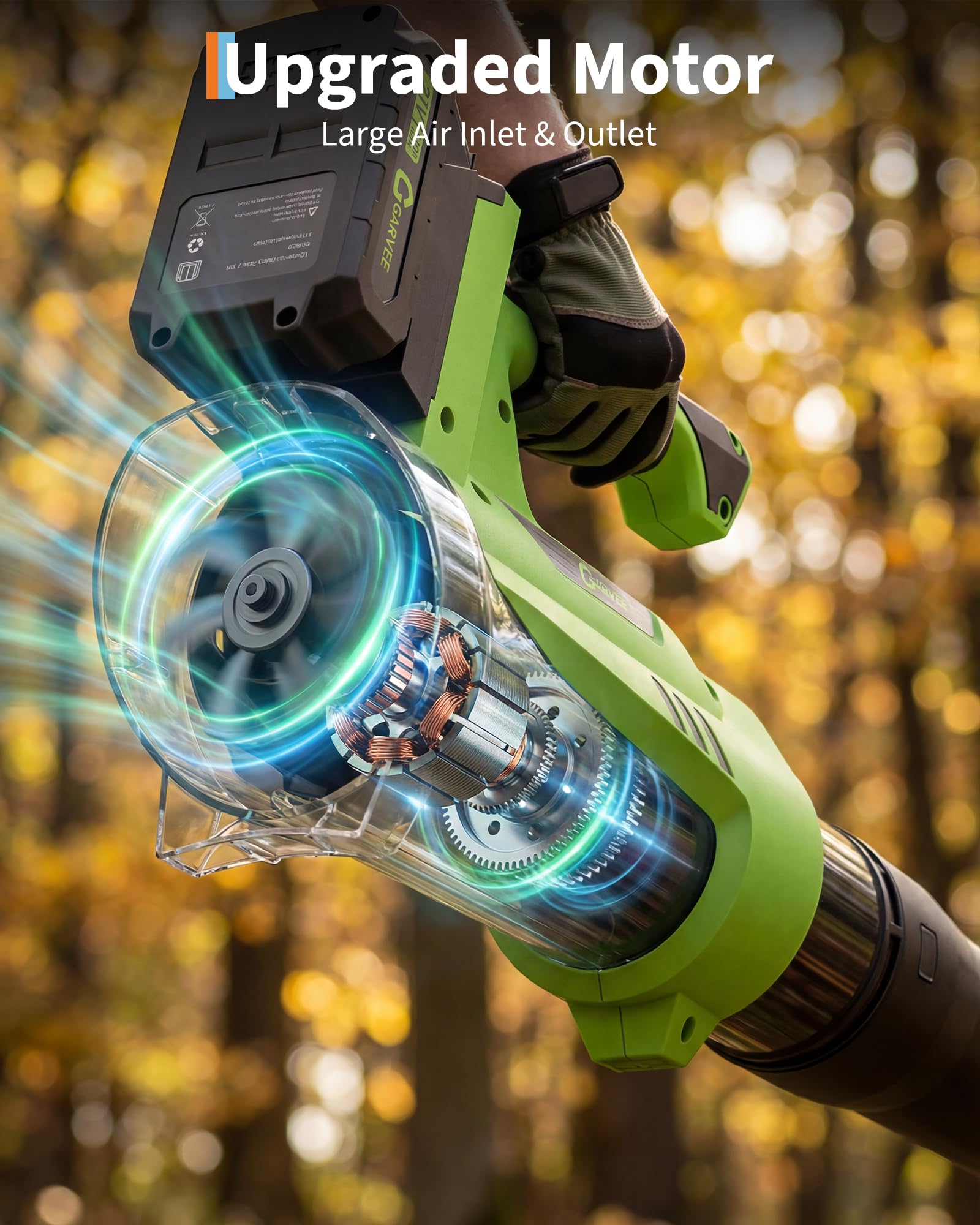 GarveeTech in use on driveway clearing leaves quickly and efficiently