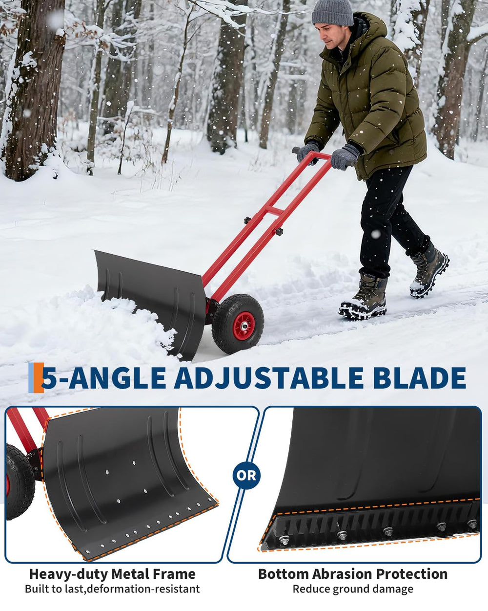 GarveeTech shovel beside a doorway to show 29x16.5 inch blade scale and coverage