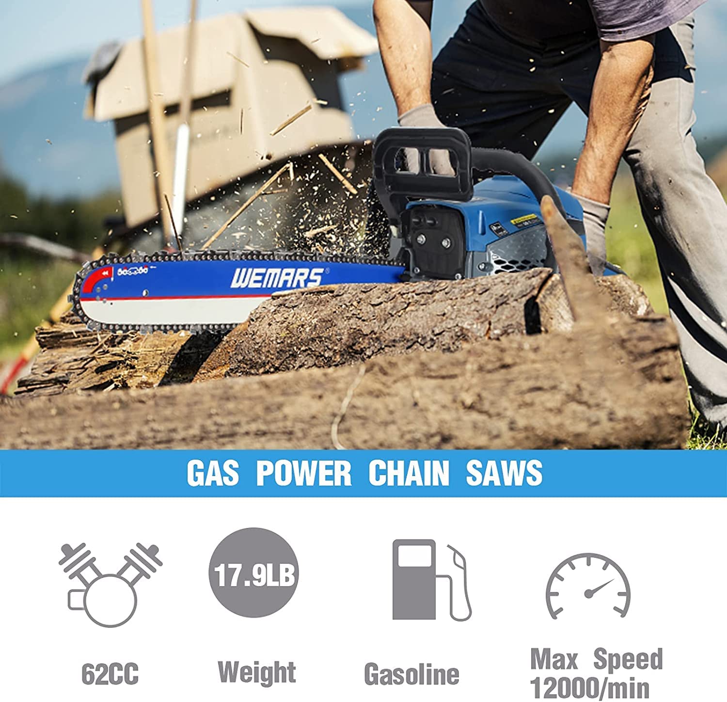 GARWINNER chainsaw in outdoor setting cutting firewood for efficient work