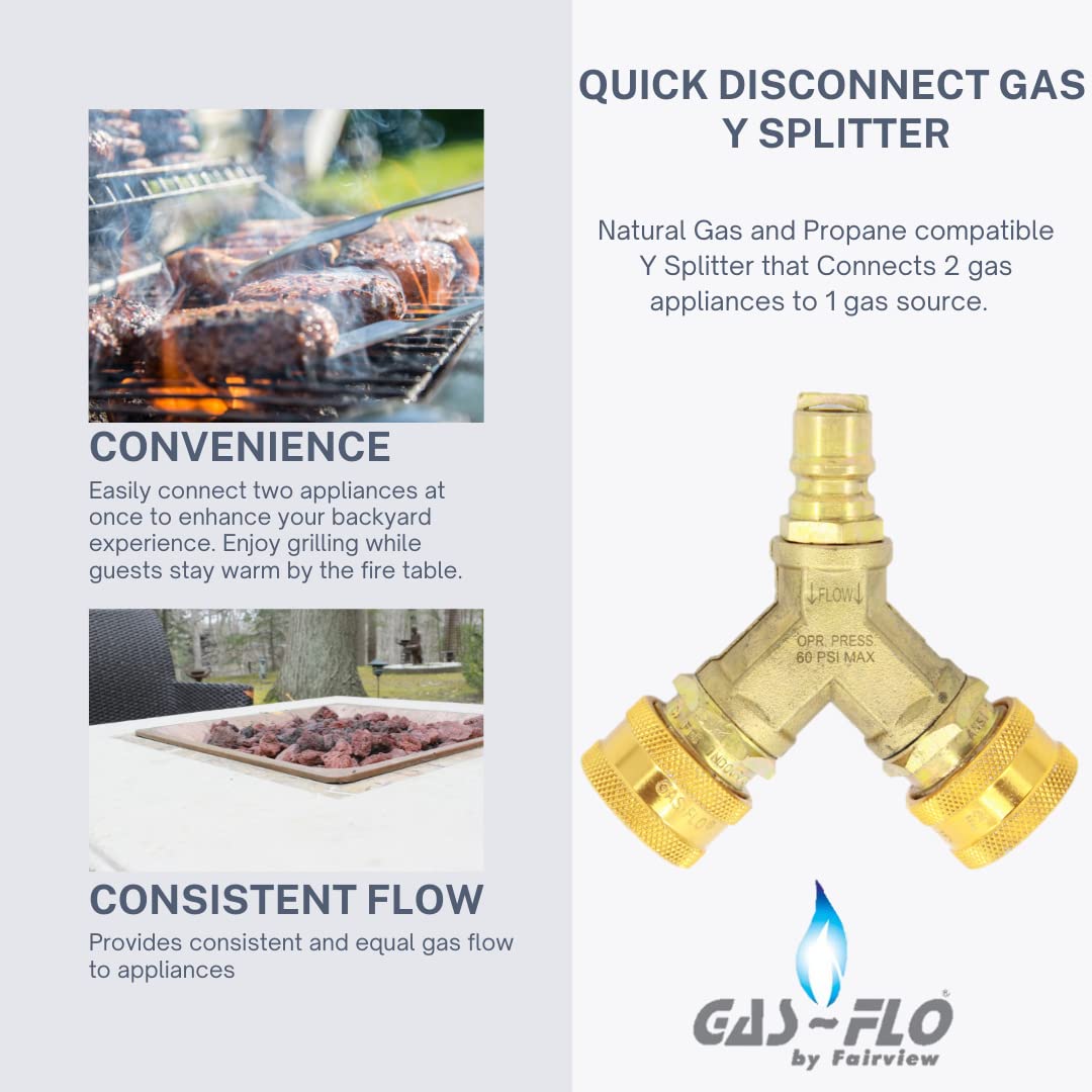 Gas-Flo Y splitter held in hand showing compact size and easy portability benefit