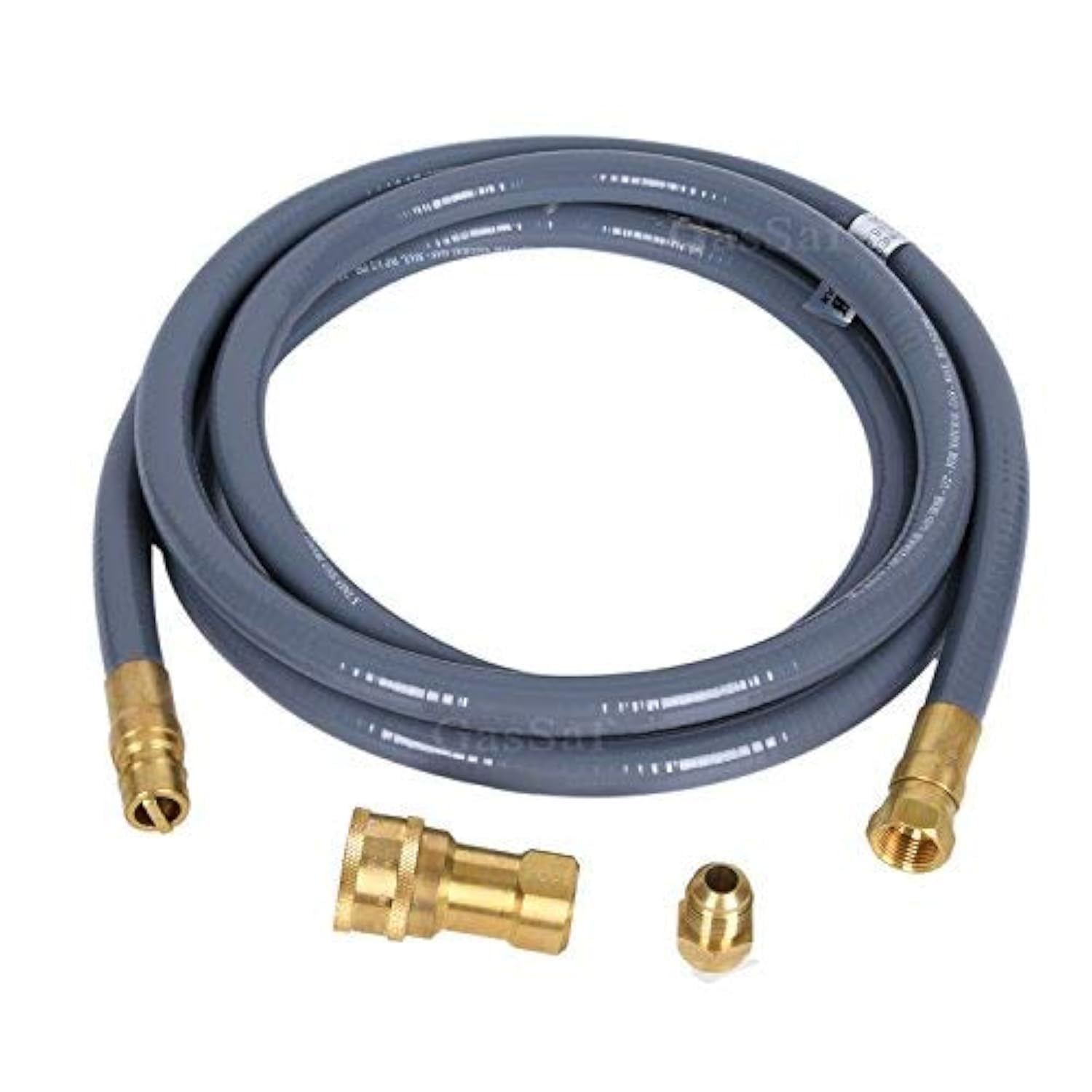GasSaf front view of 10 ft hose showing quick connect and benefits of portability