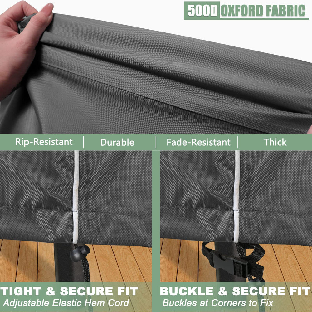 Gasadar covered patio set in use protecting cushions from rain