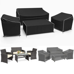Gasadar front view of the full four-piece patio cover set protecting furniture