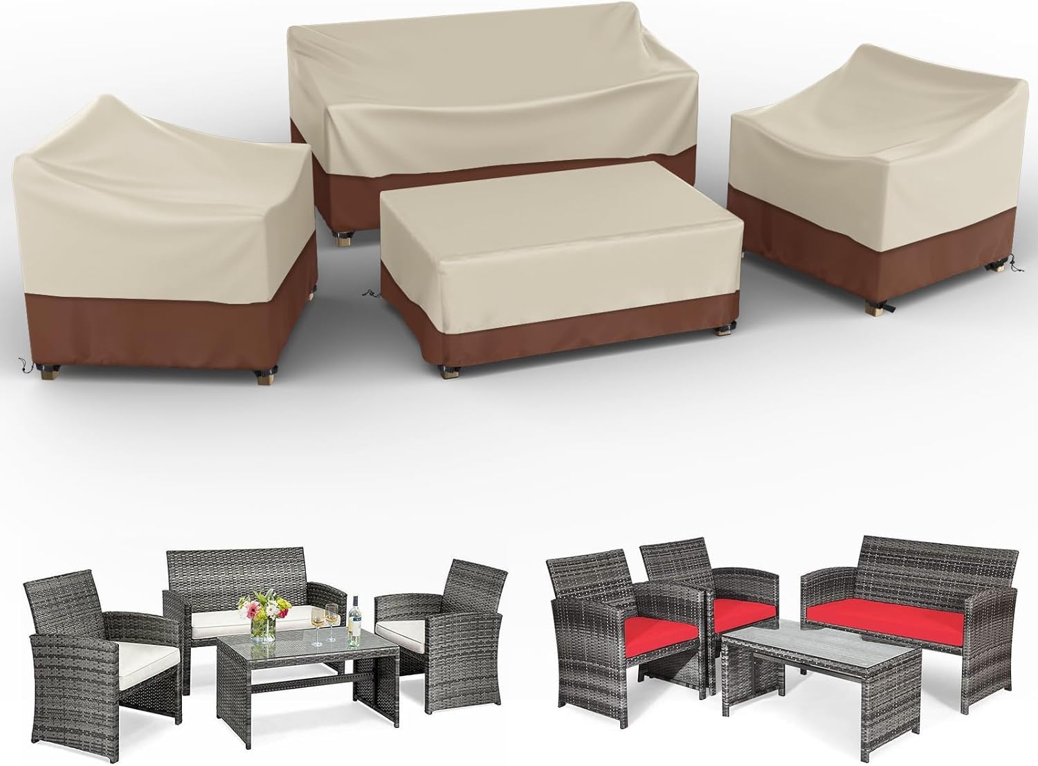 Gasadar front packaging showing full 4-piece patio cover set and protection benefits