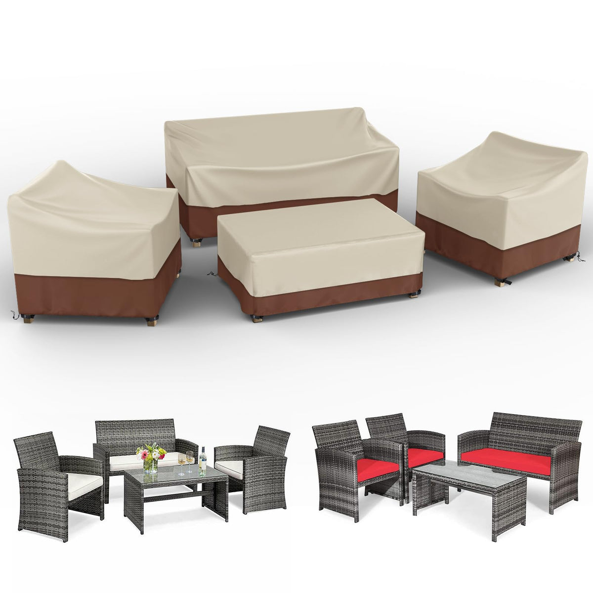 Gasadar front view of covered patio set showing full protection benefit