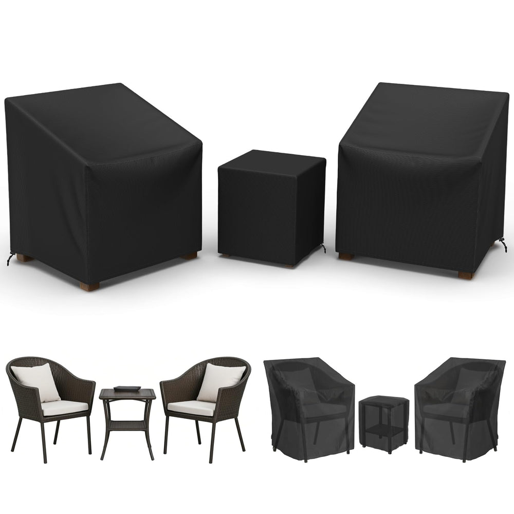 Gasadar front view showing covers fitted on chairs and table, protects from rain
