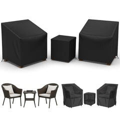 Gasadar front view showing covers fitted on chairs and table, protects from rain