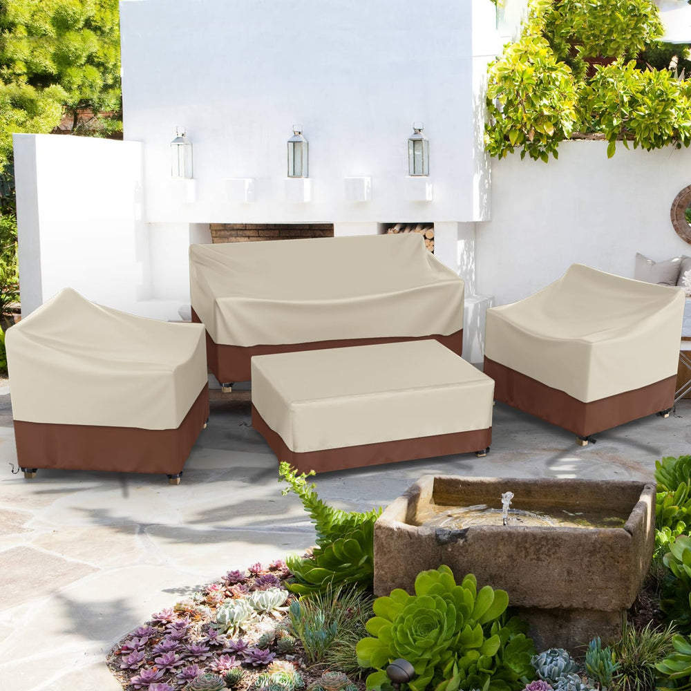 Gasadar lifestyle patio setting with covers protecting furniture outdoors