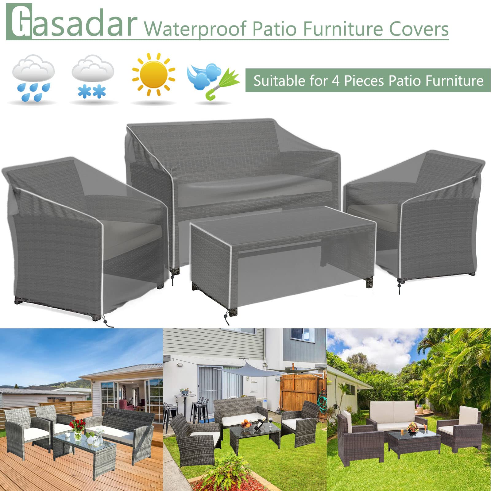 Gasadar size comparison with chairs loveseat and table illustrating correct fit