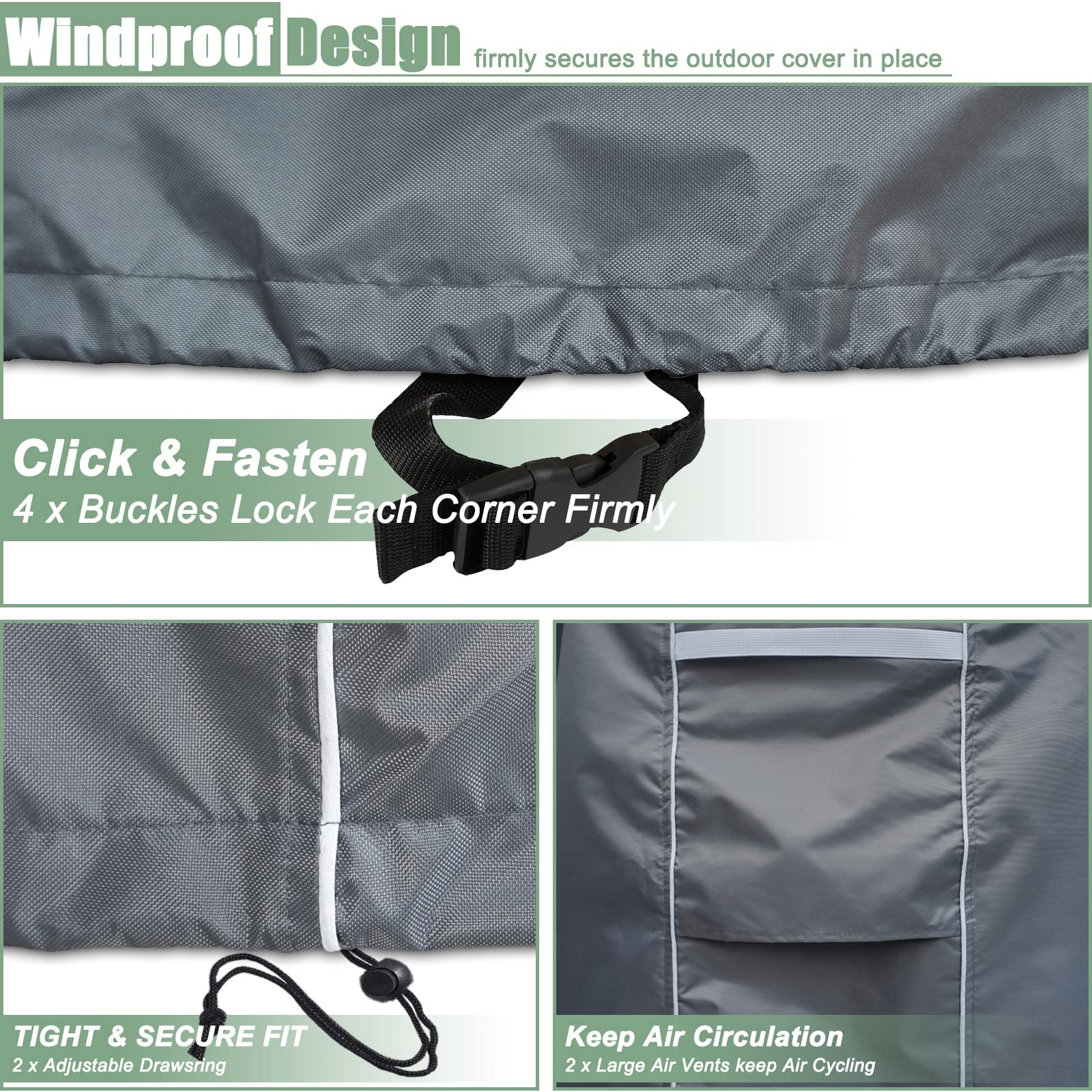 Gasadar straps and buckles secured tight to prevent wind lift