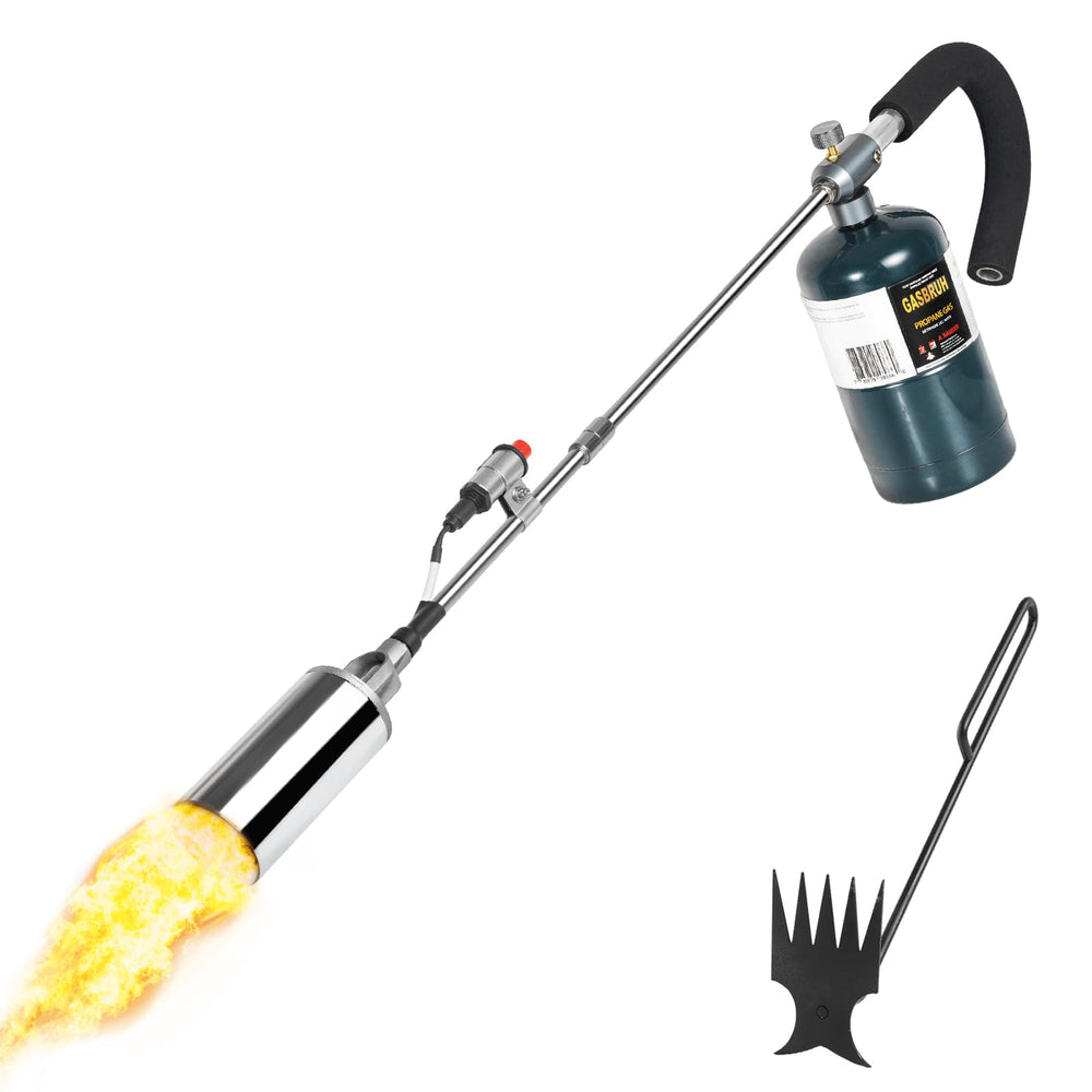GasBRUH front view torch showing full 35-inch arm and handle for comfortable reach