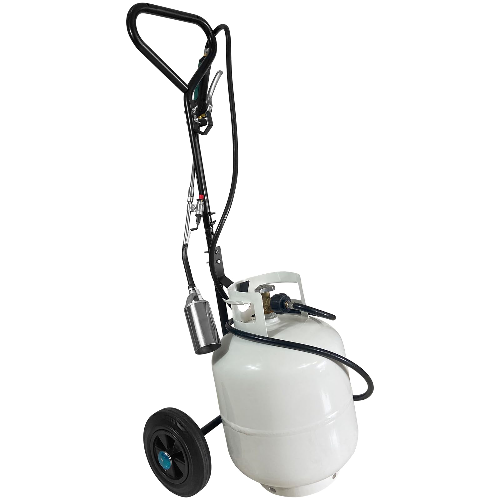 GasBRUH front view of propane tank dolly showing stable steel frame and secure base benefit