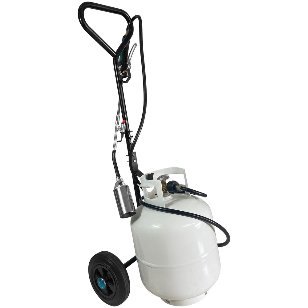 GasBRUH front view of propane tank dolly showing stable steel frame and secure base benefit