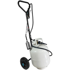 GasBRUH front view of propane tank dolly showing stable steel frame and secure base benefit