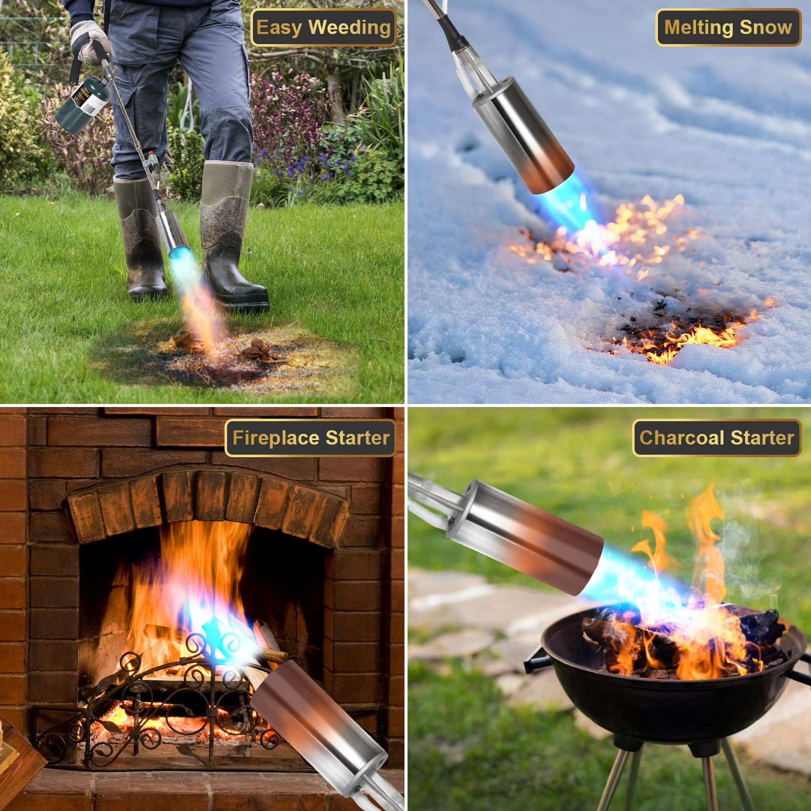 GasBRUH torch beside hand and propane tank illustrating scale and portability