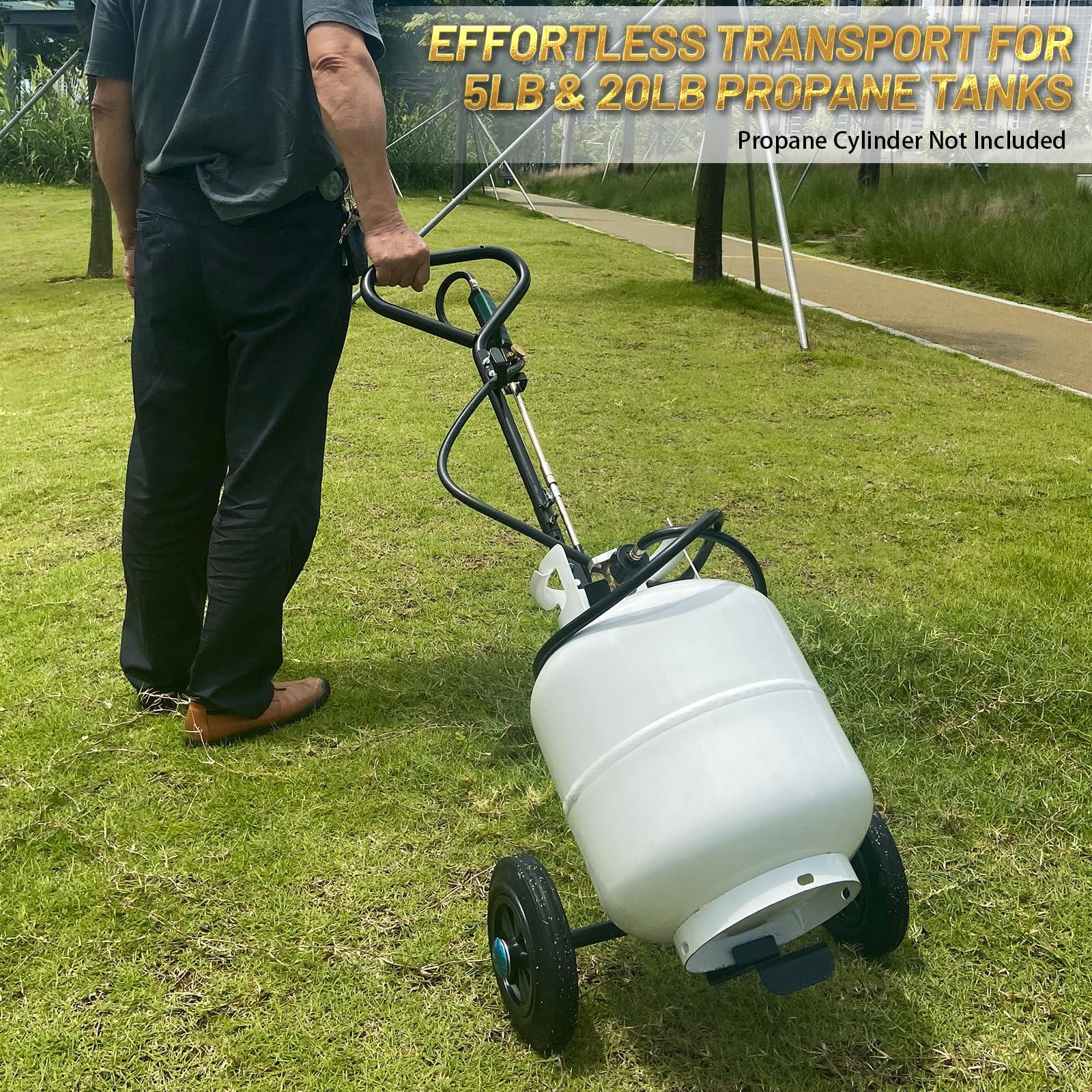 GasBRUH durable wheels and axle detail for smooth transport on rough surfaces benefit