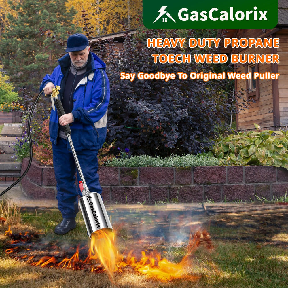 GasCalorix torch set in backyard showing practical home landscaping benefit