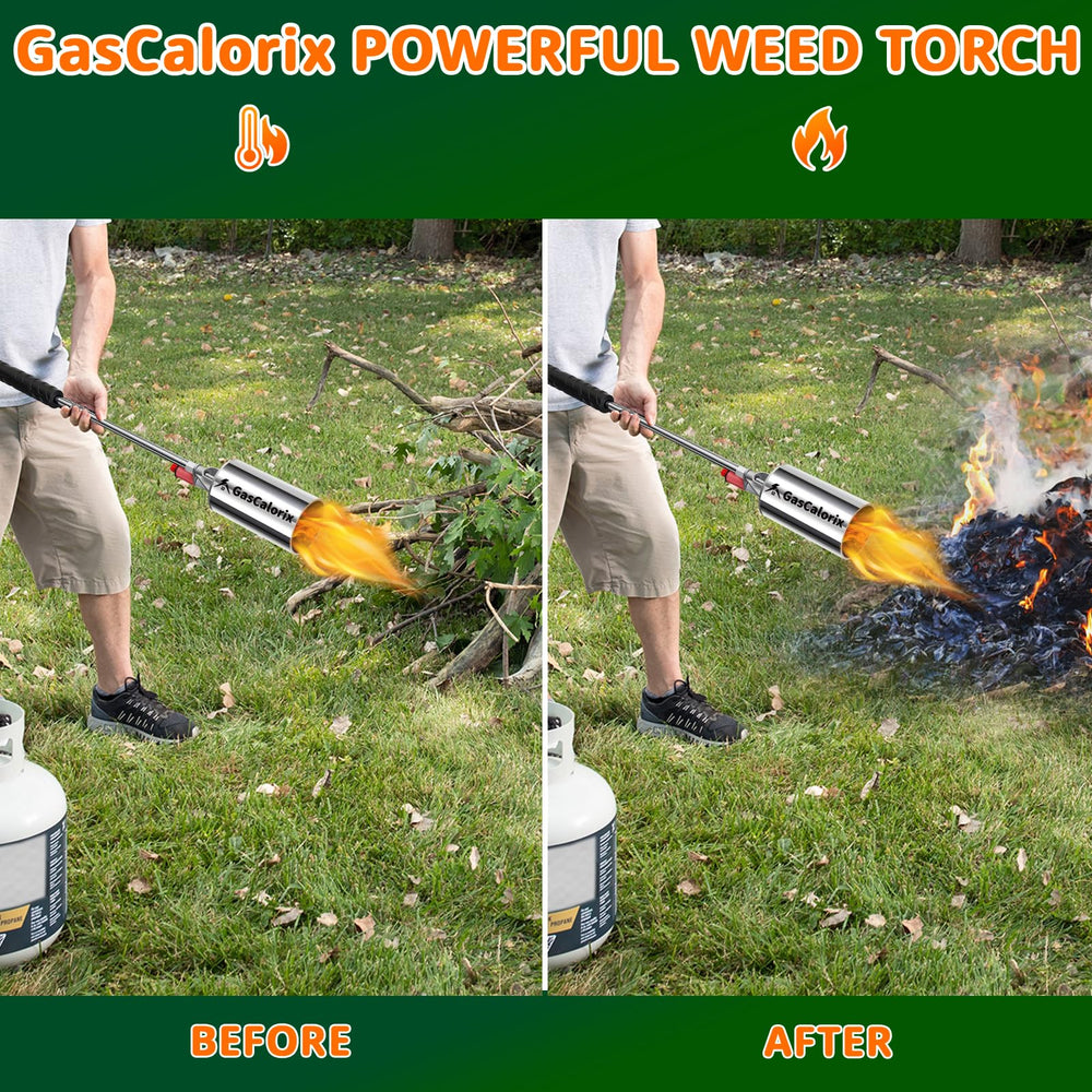 GasCalorix next to propane tank for size comparison and portability benefit