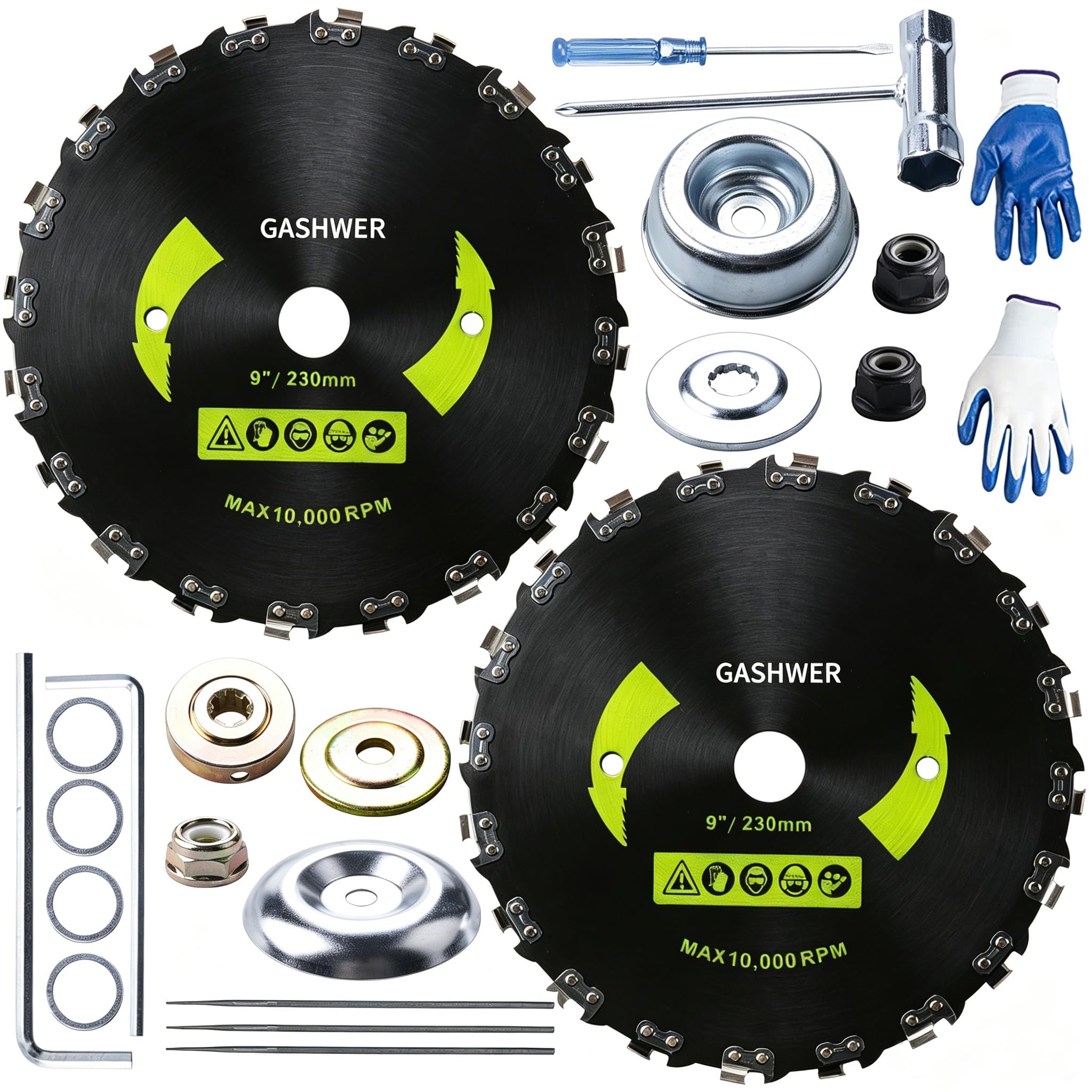 Gashwer front packaging showing blades and adapter, durable kit for heavy brush