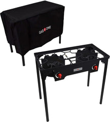 Gas One front profile double burner showing sturdy frame and cooking area for reliable outdoor meals