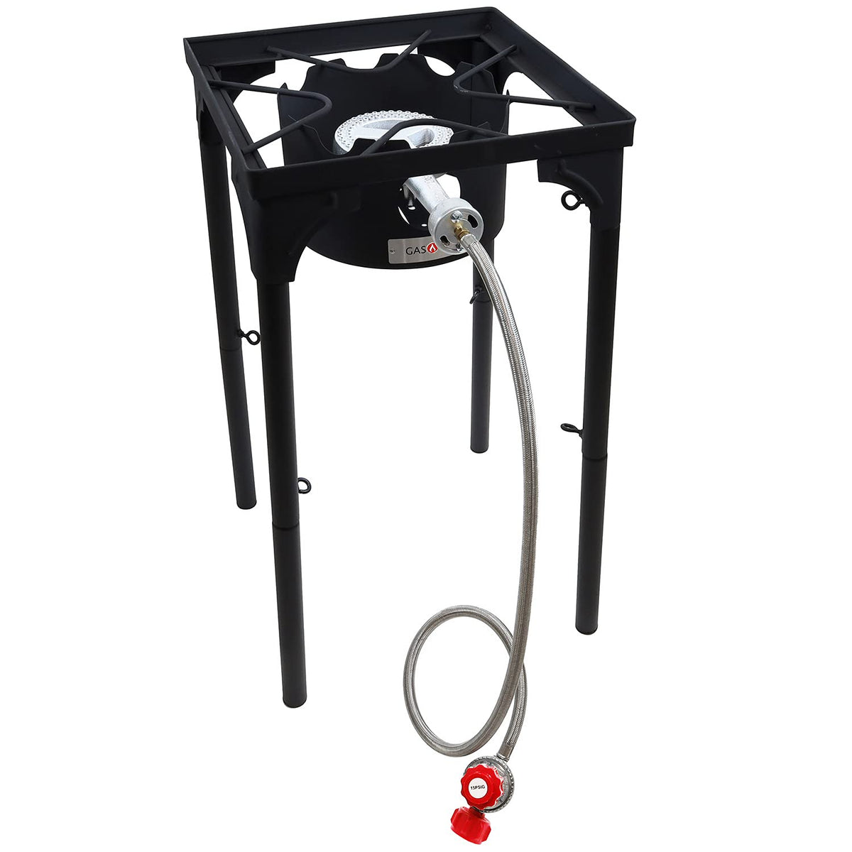 Gas One front view showing burner and sturdy frame, for dependable outdoor cooking