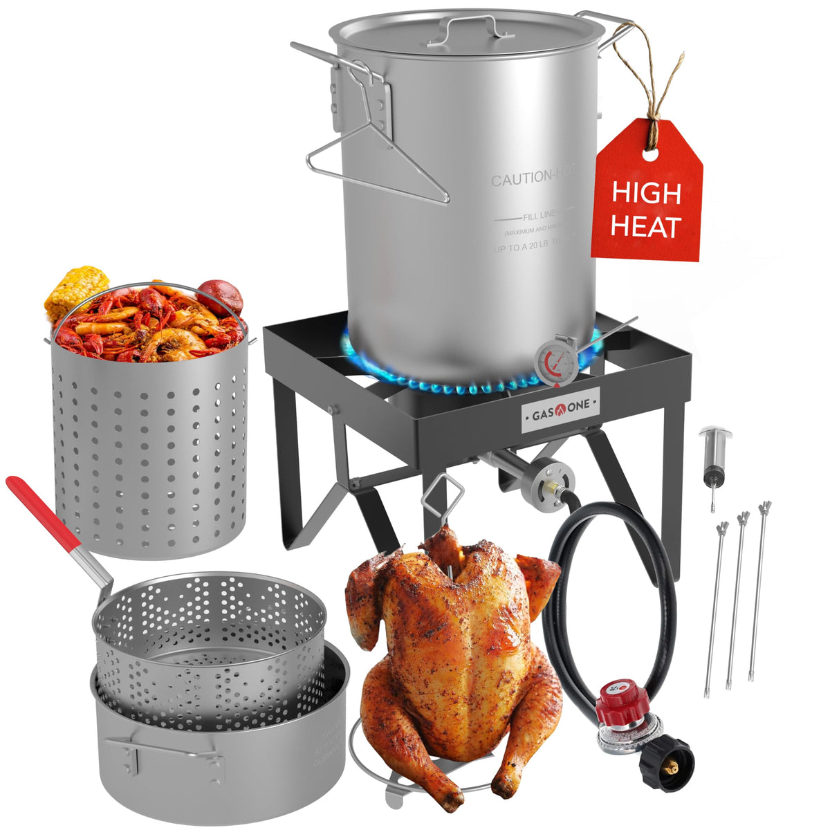 Gas One front view of complete set showing pots and burner for versatile outdoor cooking
