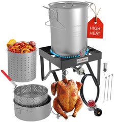 Gas One front view of complete set showing pots and burner for versatile outdoor cooking