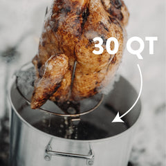 Gas One in-use frying setup outdoors showing fast heating for turkey and large gatherings