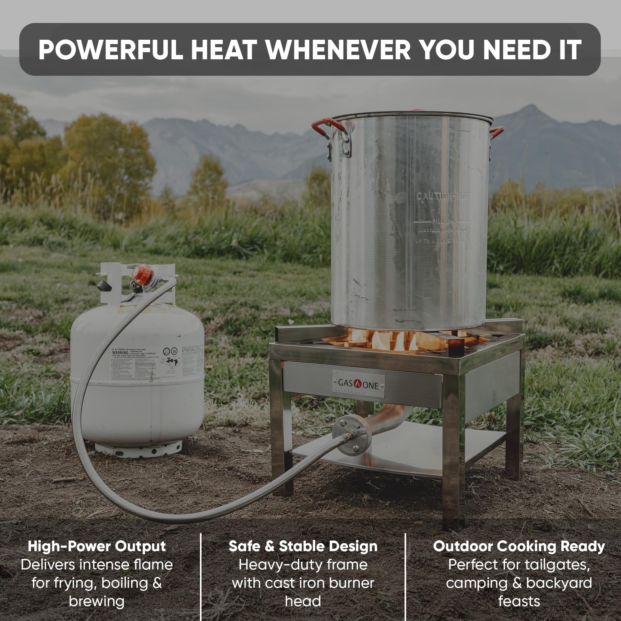 Gas One scale comparison with large pot showing cooking capacity and size