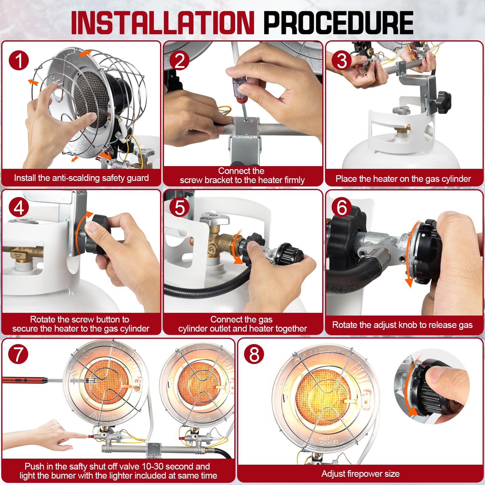 GASPOWOR control knobs and brass connector highlighting easy operation and secure seal