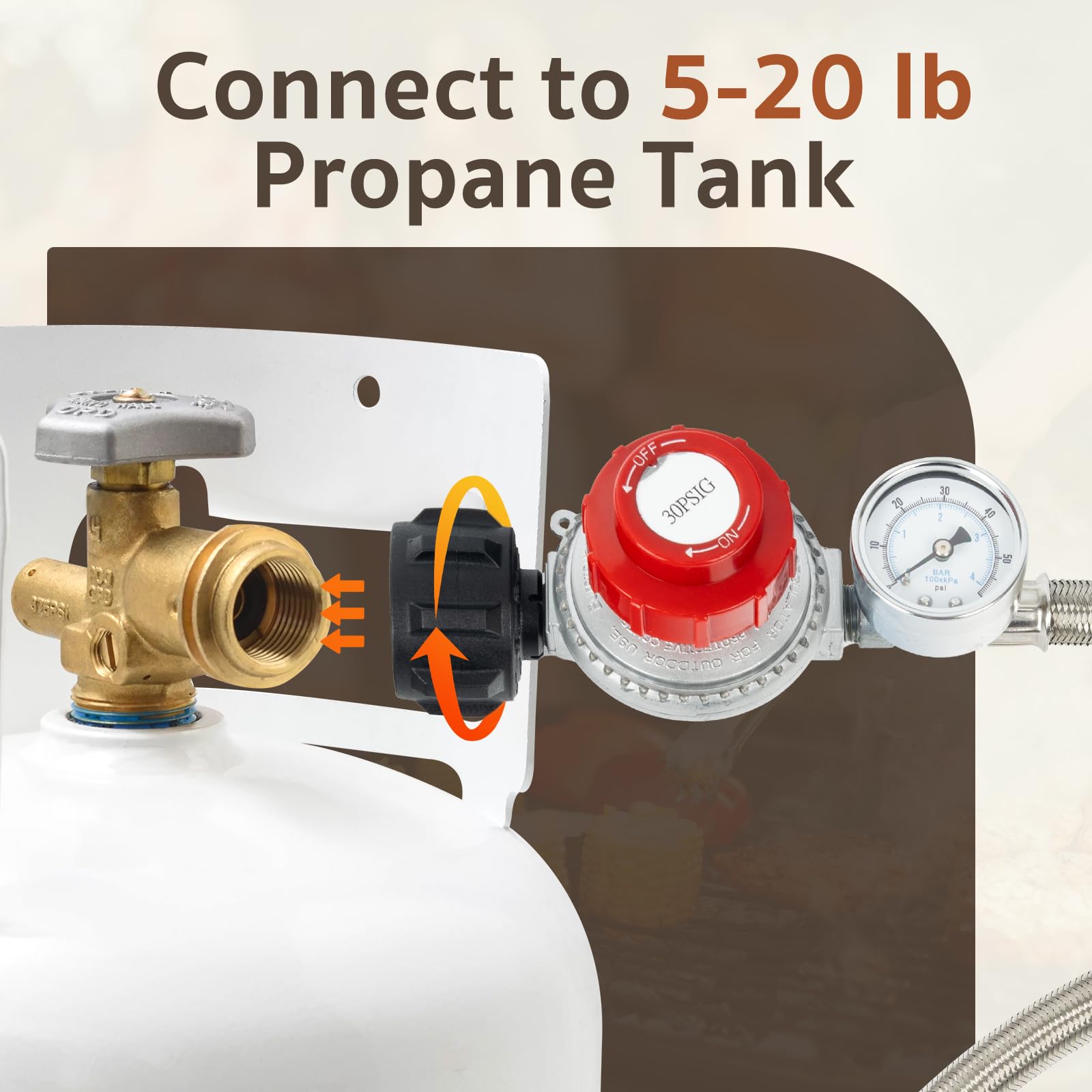 GASPRO regulator mounted on propane tank demonstrating fit and stability
