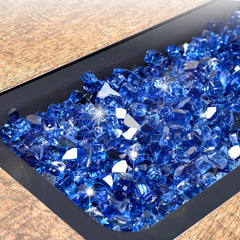 GASPRO close-up of reflective cobalt glass pieces highlighting sparkle and durability