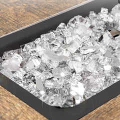 GASPRO close-up of half-inch clear glass pieces highlighting reflective sparkle benefit