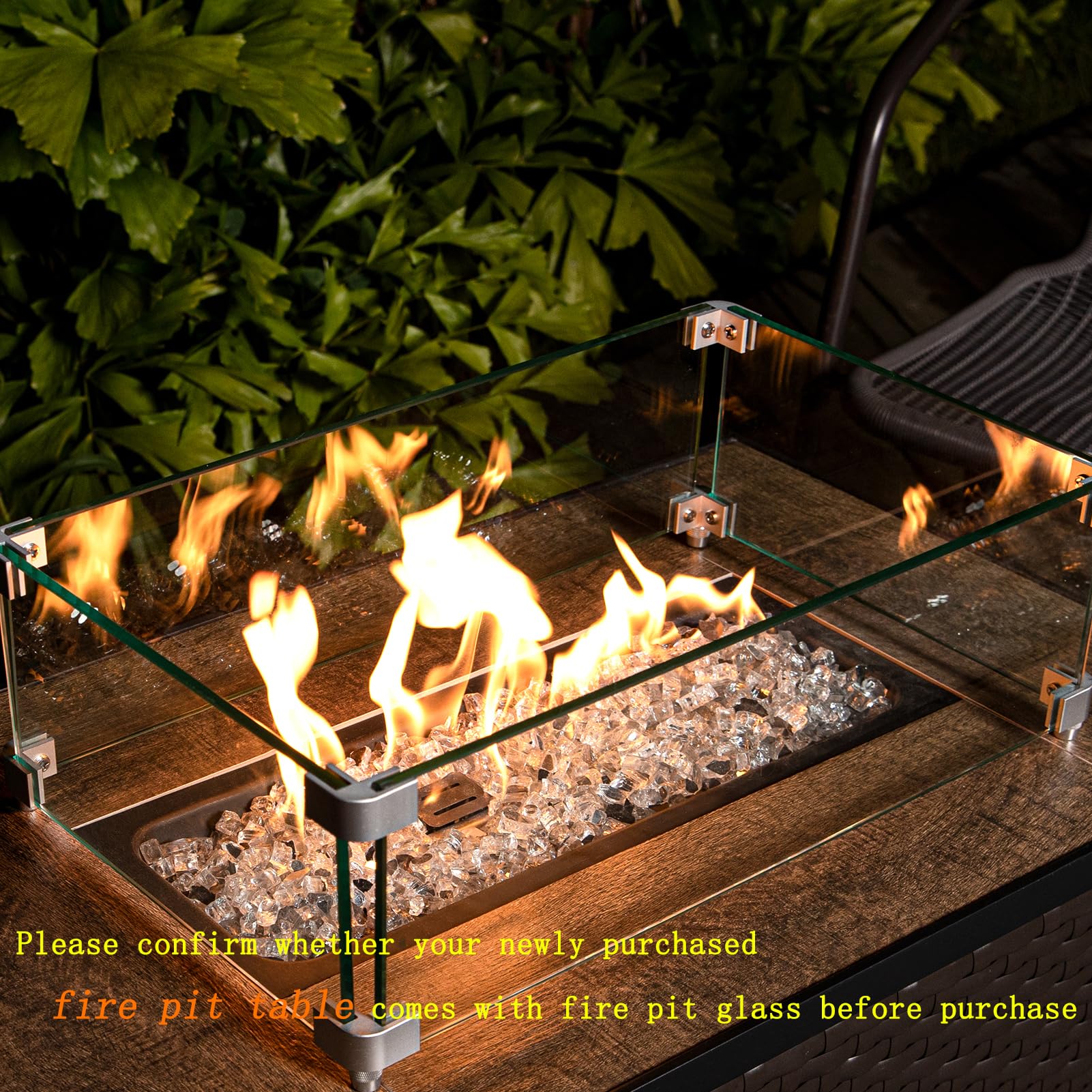 GASPRO clear fire glass in lit fire pit demonstrating brighter, cleaner flames benefit